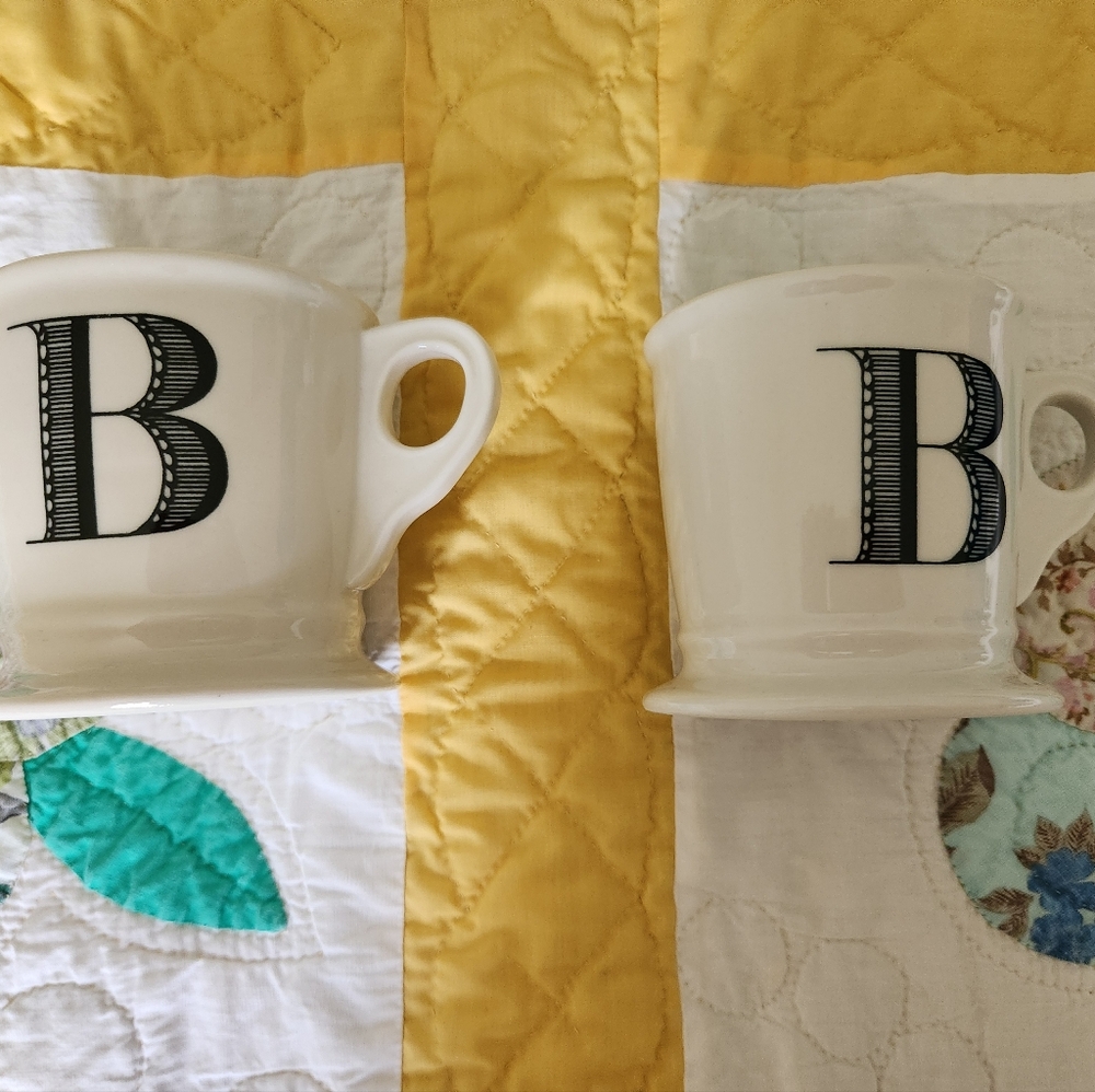 Anthropologie White Mugs with Monogram 'B'